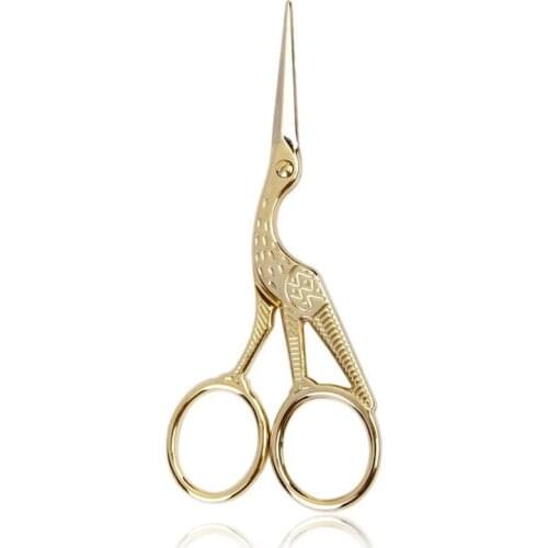 Stainless Steel Retro Tailor Scissor Crane Shape Sewing Small Embroidery Craft CrossStitch Scissors DIY Home Tools (Golden)