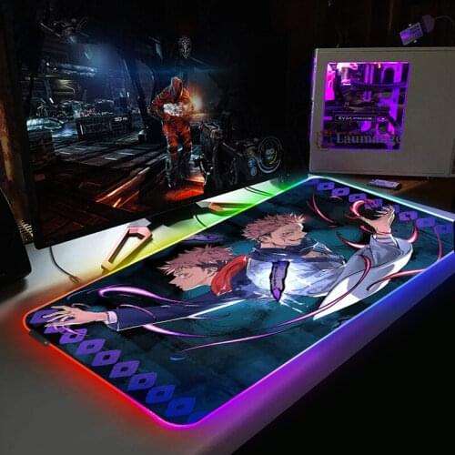Jujutsu Kaisen Non-slip Mat Rgb Mouse Pad Gaming Computer Table Setup Gamer Accessories Csgo Mausepad Laptop Deskpad Backlit