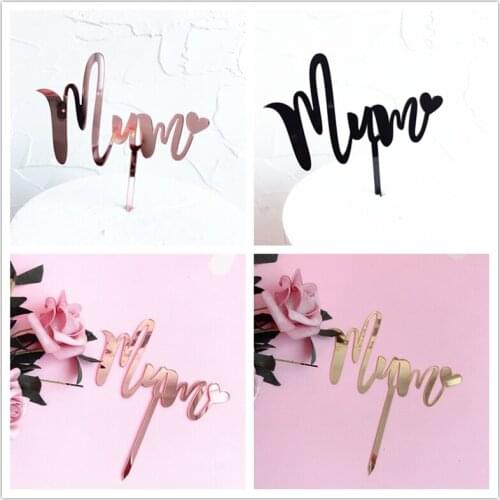 New Rose gold baking cake ornament mum happy birthday mothers day acrylic cake decoration card plug-in Cake Top Flag Decoration