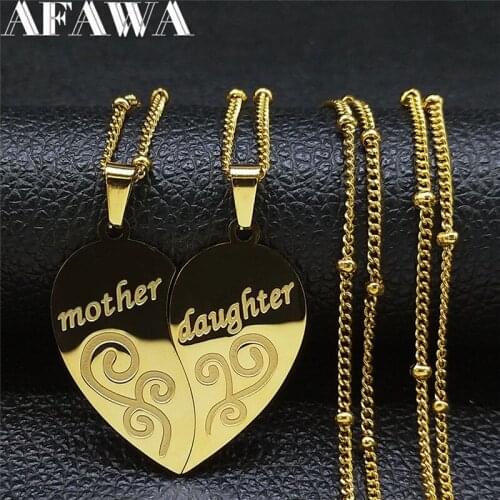2pcs Mother Daughter Stainless Steel Charm Necklaces Family Heart Gold Color Necklaces Women Jewelry acero inoxidable N763S01