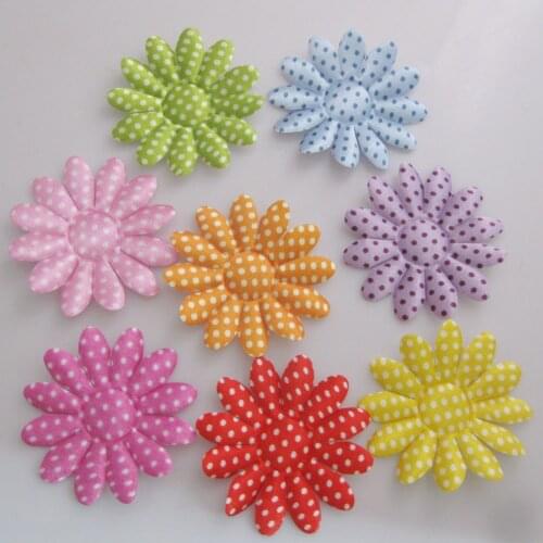 PANNSS 100Pcs Handmade Craft Denim Flowers 5CM Satin Cloth Flower Appliques Multicolors Garment Accessories