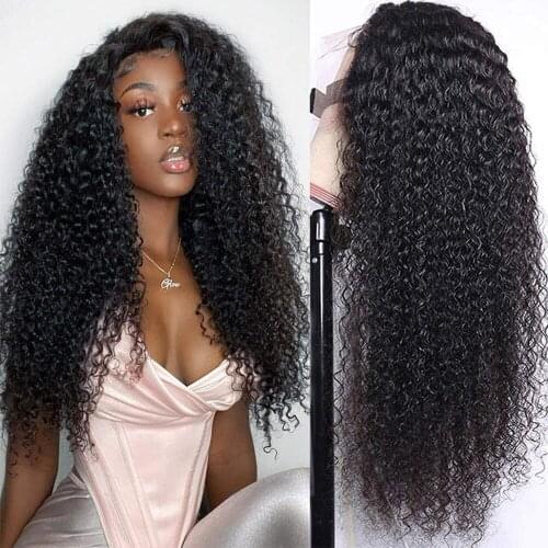 Brazilian 4x4 Lace Closure Wig Kinky Curly 150% Density Human Hair Wigs Pre Plucked Kinky Curly Wigs for Black Women