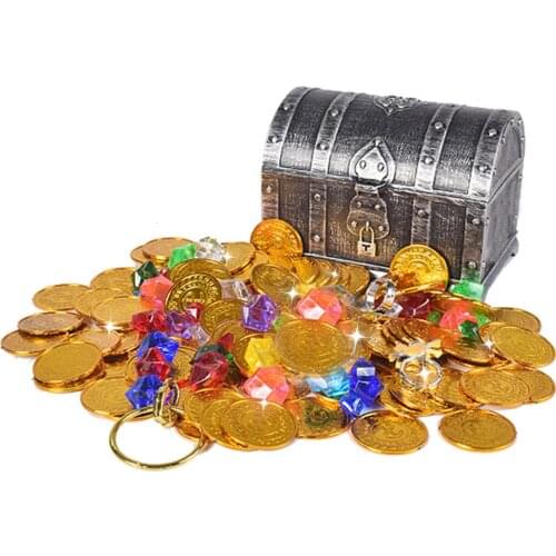 Plastic Coin Gold Treasure Coins Captain Pirate Party Pirate Treasure Case Child Treasure Box Coin Toy Play Money Gift For Kids