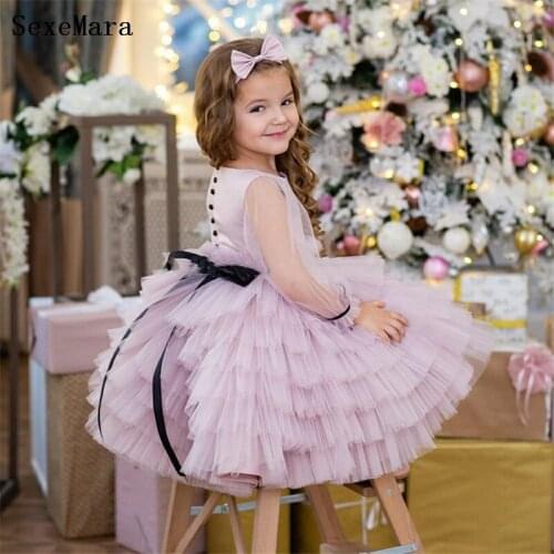 Baby Girls Dresses Tiered Tulle Kids Clothing Princess Baptism Children Wear 1 year Birthday Vestido Infantil 6M-14Y