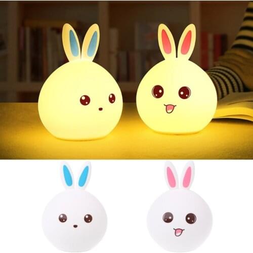 Cute Rabbit Bedside Lamp Tap Control Colorful Color Changing Night Light USB Rechargeable Silicone Lamp for Baby Atmosphere Lamp