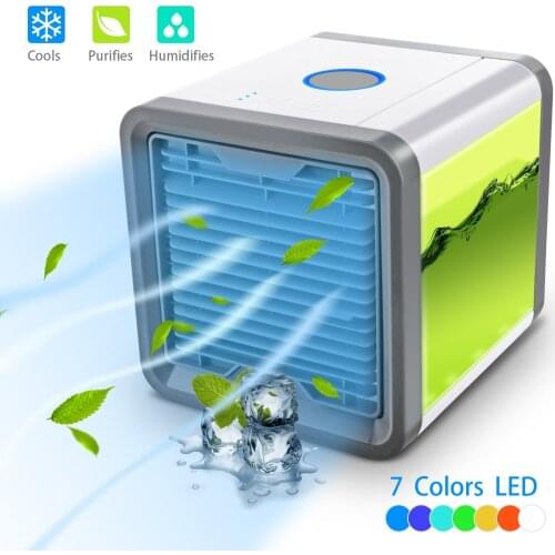 Desktop Air Cooling bladeless Fan USB Humidifier Purifier Portable Air Conditioner With 7Colors Light