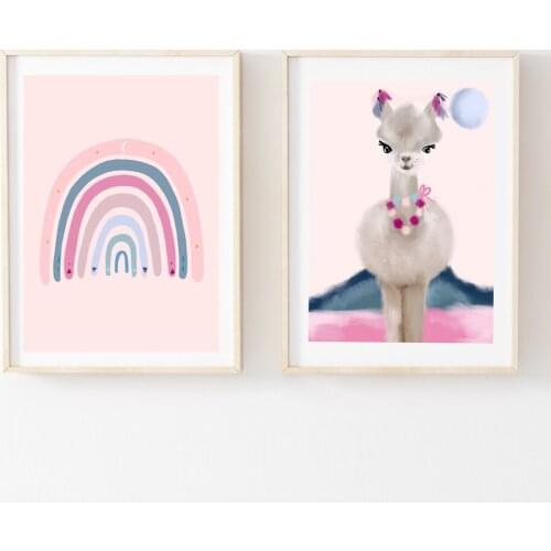 Rainbow Nursery Art Cartoon Llama Prints Wall Art Canvas Painting Nordic Posters And Prints Wall Pictures Baby Kids Room Decor
