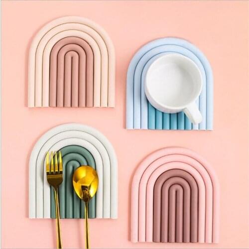 Rainbow Silicone Heat Insulation Pad Non-Slip Table Mats Coffee Cup Mug Coaster Tableware Placemat Pot Holder Home Kitchen Decor