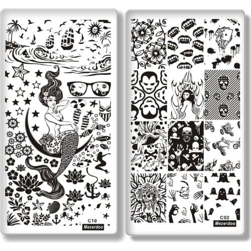 Mezerdoo 10Pcs/lot Creative Design Nail Stamping Plates Template Mermaid Girl Image Stamping Plate 12x 6cm