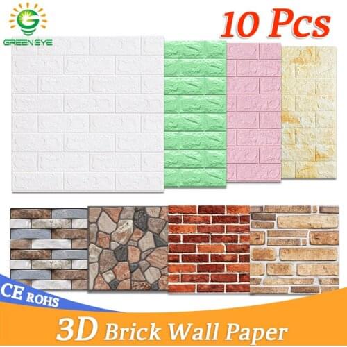 10Pcs 3D Wall Paper DIY Brick stone pattern Self-Adhesive Waterproof Wall Sticker Kitchen Backsplash Bathroom Wall Tile Stickers