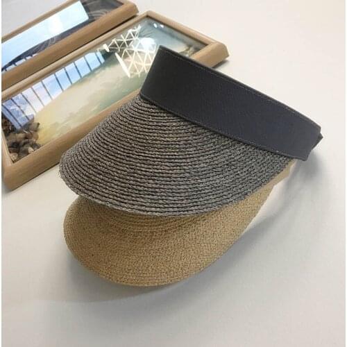 Foldable Solid Raffia Empty Top Sun Visor Caps Summer Straw Visor Hat Wide Brim Beach Travel Hat Free size Ponytail6 COLOR