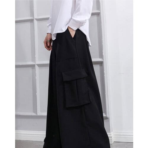 Dark black mens overalls design sense minority pants skirt floor loose Japanese retro wide leg pants