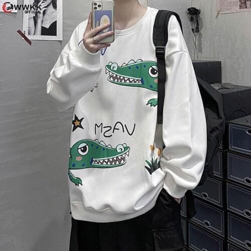 WWKK 2021 Harajuku Mens Carton Printed Sweatshirts Autumn Winter Man Casual O neck Long Sleeve Hoodies Male Loose Tops