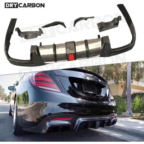 For Benz S Class W222 S63 S65 Carbon Fiber Rear Diffuser With Tail Throa AMG B style 2018 2019 FRP Black Auto Car Decorations