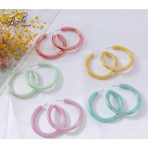 Badu Colorful Big Hoop Earrings for Women 2019 New Fashion Punk Hollow Round Plastic Earrings Jewelry Wholesale Gift for Girl