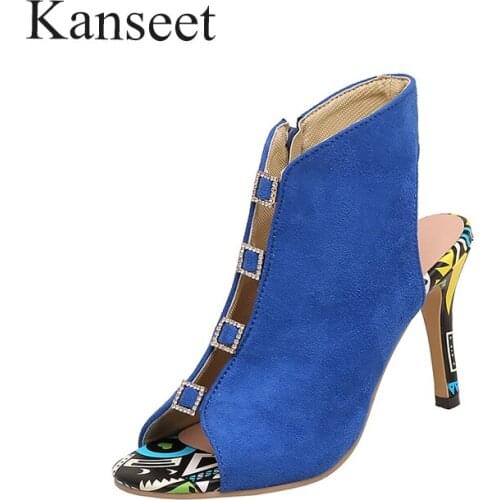 Kanseet Thin Heels Women Sandals Sexy Party Prom Dress High Heels Shoe 2021 Summer New Footwear Zipper Female Shoes Plus Size 43