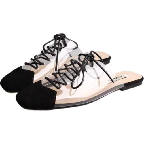 Women Low Cool Slippers Transparent Flats Bottom Fashion 2021 Summer Drag Sandals Woman Baotou Slippers Lazy Casual Mules Shoes