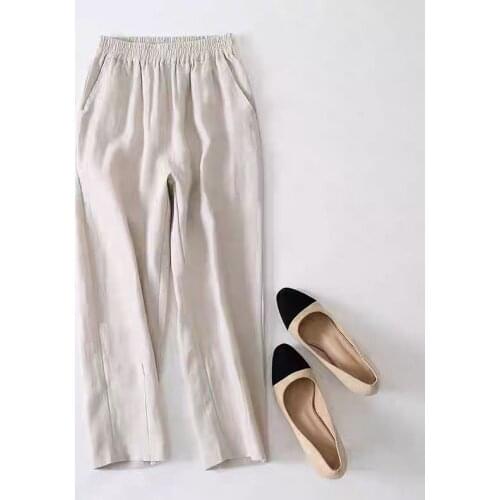 New Casual Harem Pants Plus Size Vintage Pants Summer Women Elastic Waist Loose Ankle-Length Pants 100% Cotton Yellow