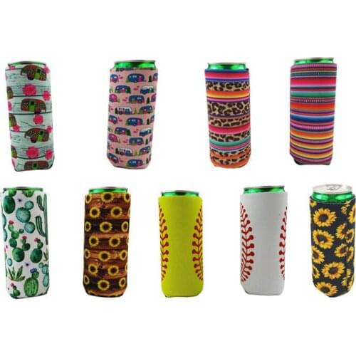 12pc Neoprene Can Cooler Sleeve for 330ml Slim Can Holder Sunflower Baseball Pattern Beer Soda Water Can Cover 12oz