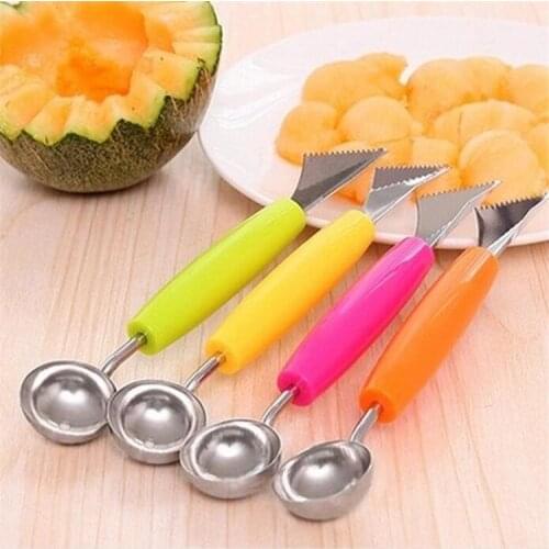 2 in1 Dual-head Stainless Steel Fruit Ball Carving Knife Fruit Scoop Melon Digger Fruit Jar Mashed Potato Baller Ice Cream Spoon