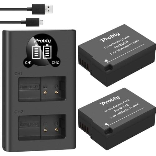 2PCS DMW-BLC12 BLC12E BLC12PP DMW BLC12 Batteries + Dual Charger for Panasonic Lumix FZ1000,FZ200,FZ300,G5,G6,G7,GH2,DMC-GX8