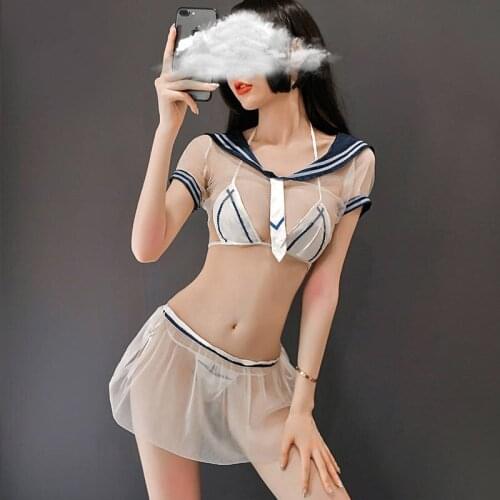 2020 New Hot Sexy Underwear Short Square Neck Sailor Perspective Low-Cut Uniform Temptation Hip Pleated Skirt Role-Playing Suit