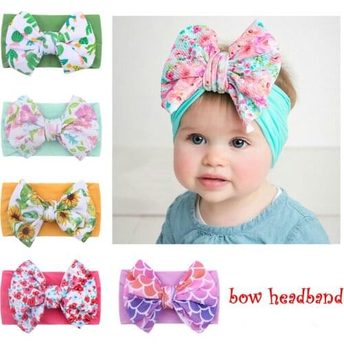 5PC Newborn Infant Baby Girls Print Bow Headband Stretch Hairband Headwear Knot Bows Headwraps Baby Girls Cute Flower Headwear