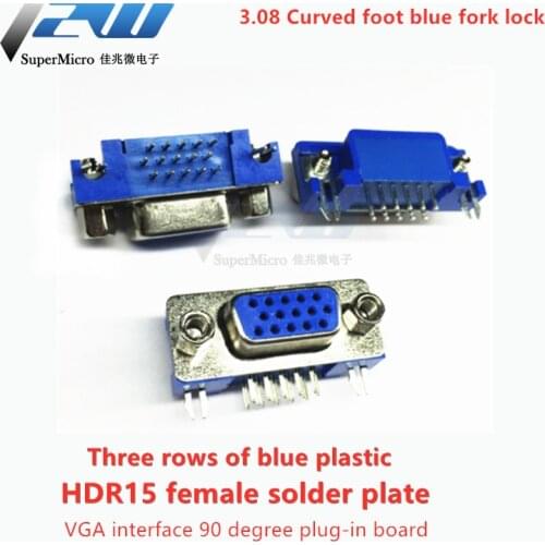 5pcs / lot DB15 DR15 3 rows blue parallel Port 15 Pin D female 15 way PCB 90 degree DB15 connector VGA plug adapter