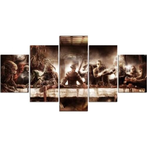 Scary Horror Movie Last Supper 5 Pcs Canvas Picture Print Wall Art Canvas Painting Wall Decor for Living Room Poster No Framed