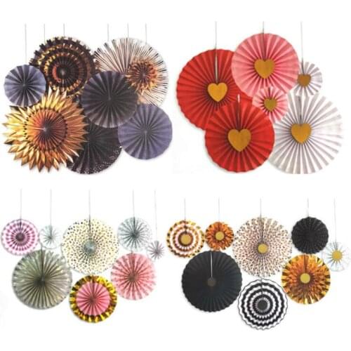 8pcs/lot Grey Gold Black Wheel Tissue Paper Fans Flowers Balls Lanterns Party Decor Craft For Birthday Party Wedding Decoration