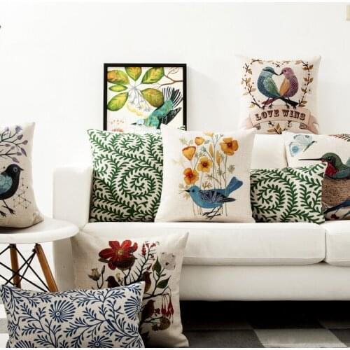 American Rural Flowers Birds Cushion Retro Art Pillow Cover Decorative Home Decor Decoration Throw Pillow Case