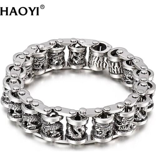 17mm Punk Dragon Chain Bracelet Mens Bracelet Link Chain Motorcycle Bicycle Style Bracelet Stainless Steel Bangles Jewelry