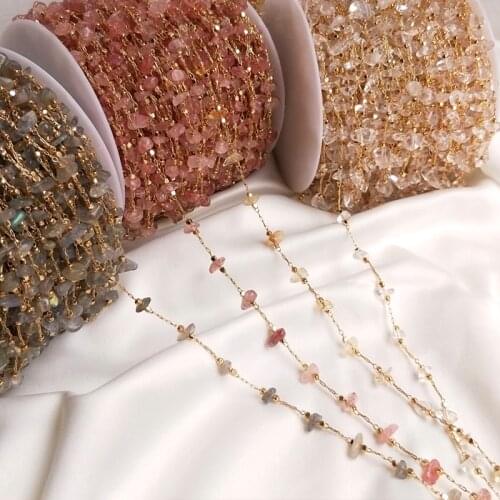 50cm Gold Crystal Stone Beads Chain Copper Cable Beads Chain For Jewelry Making Necklace Bracelet Components DIY Accessories