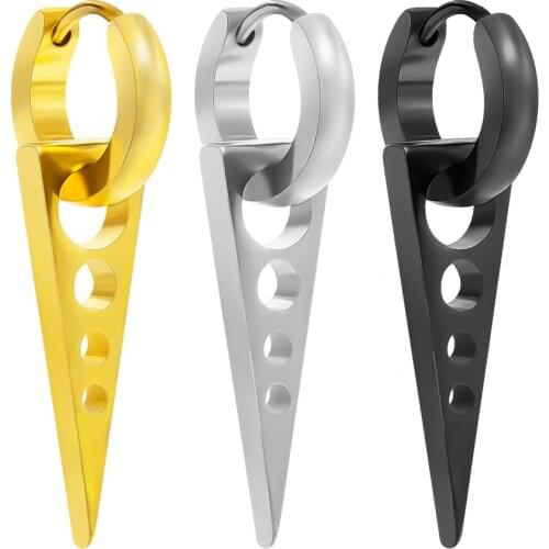 1 Pair Punk Black Earring for Men Women Small Hoop Earring with Pendant Triangle Dangle Earring Jewelry