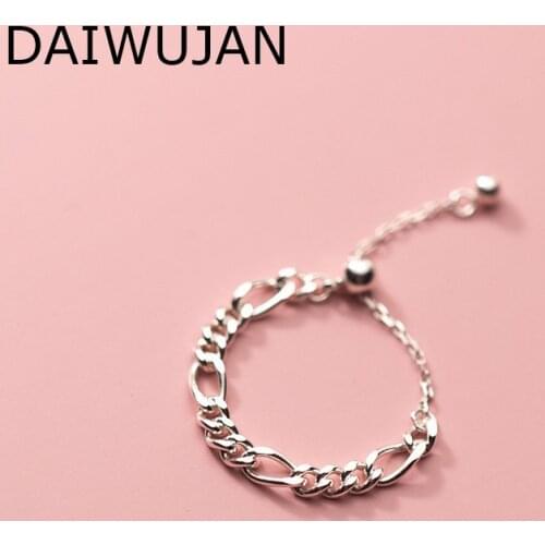 DAIWUJAN Personality Hollow Wide Chain Adjustable Ring Real 925 Sterling Silver Rings for Women Party Wedding Finger Jewellry