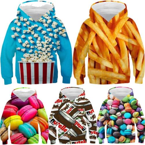 3D Print Funny Food Tops Candy Macaron Girls Boys Hoodies Kids Hooded Sweatshirts Teen Clothes 2021 Children Nutella Pullovers