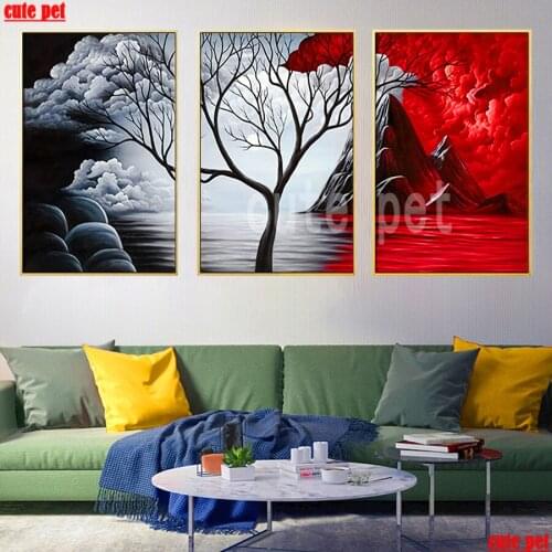 DIY Diamond Embroidery Tree landscape scenery Diamond Painting Seaside Scenery Home Decoration Mosaic Handmade Diamond Art 3PCS