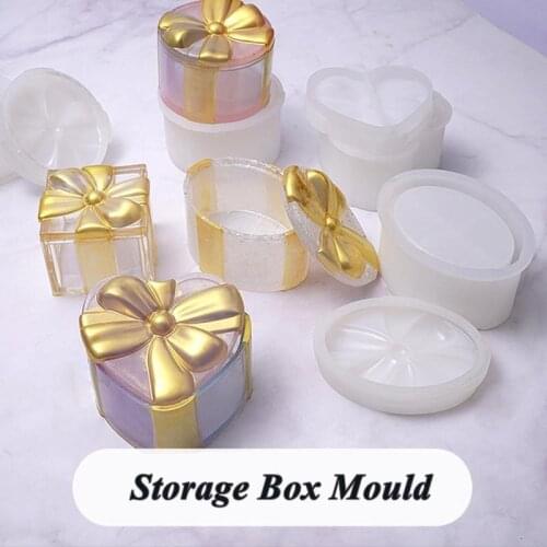 DIY Bow Storage Box Resin Mold Gift Box Silicone Mold Love Square Round Oval Storage Box Crystal Epoxy Mold
