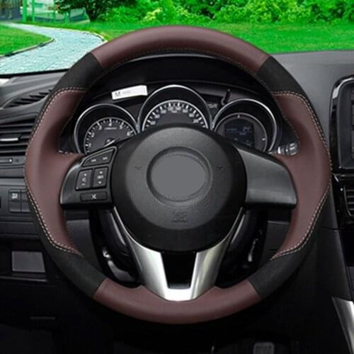 Leather Steering Cover Black Car Steering Wheel Cover for Mazda CX-5 CX5 Atenza 2014 New Mazda 3 CX-3 2016 car accessories