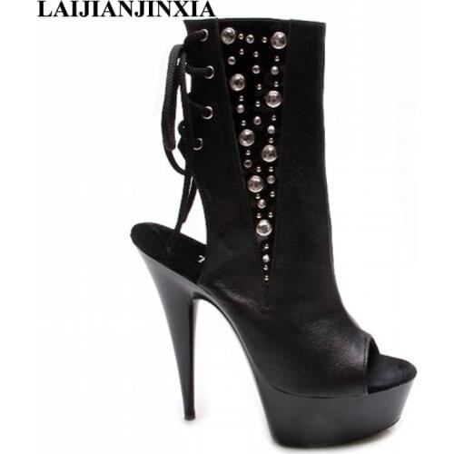 LAIJIANJINXIA Women Lace Up Sexy 15cm High-Heels Platform Shoes Night Club Party Pole Dancing Shoes Ankle Boots Dance Shoes