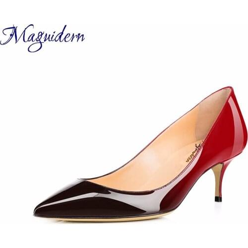 Maguidern Pumps Shoes Kitten Heels, Slip On Pointed Toe Office Dress Stiletto Pumps Patent Leather Shoes 6.5 cm heels