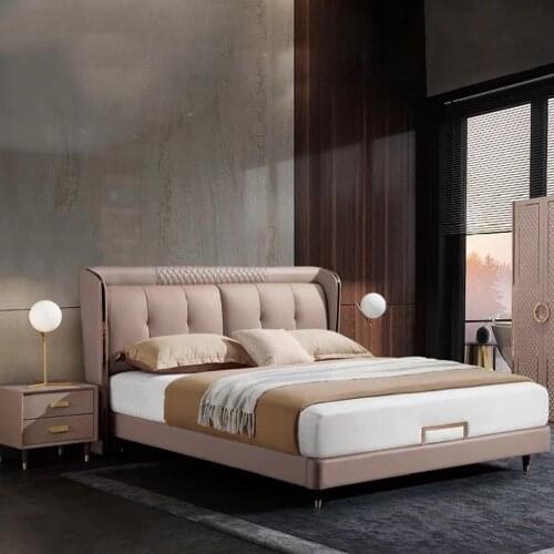 Genuine Leather multifunctional bed frame modern Nordic camas rectangle ultimate bed кровать двуспальная lit beds سرير muebles