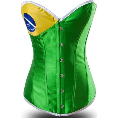 Fashion Lady Brazil Flag Pin Up Corset Body Cincher Top Bustier Corset Lingerie Underwear Full Body Shaper Slimming Corselet