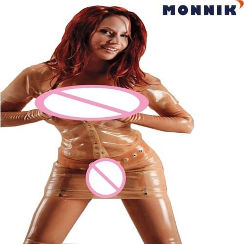 MONNIK latex Sexy Latex Rubber Shirt and Skirts with Belt Unisex Costumes Unique Wear