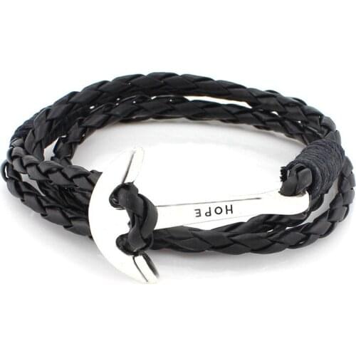 PU Leather Men Bracelet Jewelry Hope Anchor Bracelet Wristband Wrap Charm Bracelet for Male Accessories Hand Cuff