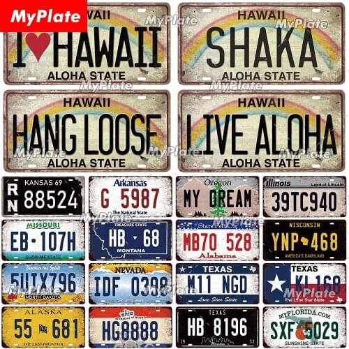 [MyPlate] Old Hawaii Licenses Plate Metal Sign Vintage Plaque Tin Sign Man Cave Decoration Bar Sign Travel Sign Club Poster