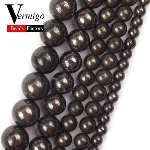 Natural Mineral Pyrite Stone Round Loose Beads for Jewelry Making 4mm-10mm Spacer Beads Diy Handmade Jewellery Accessories 15"