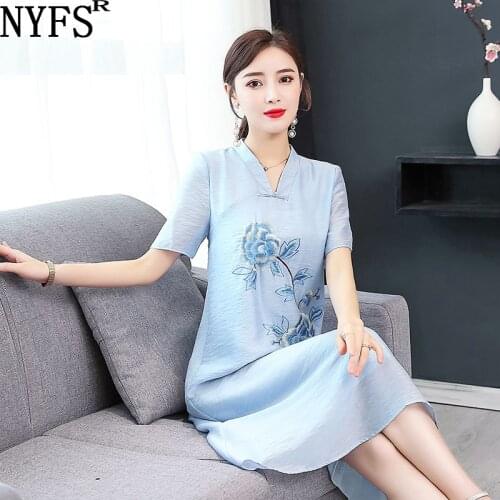 NYFS Summer dress 2020 New National style long Dress Loose Vintage embroidery Women dress Vestidos Robe Elbise S-4XL Size