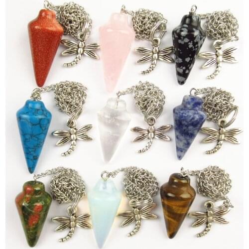 Beautiful Wholesale 9Pcs/lot Mixed Stone Pendulum Jewelry Pendant Bead WE2