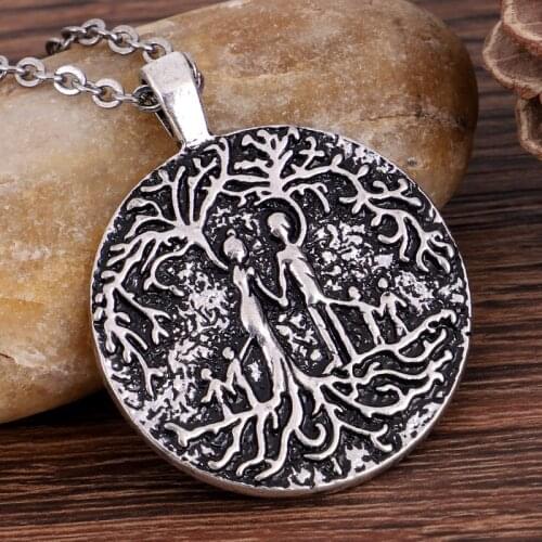 Double Sided Carved Parents & Several Children Family Tree of Life Necklace Pendant Mom Kid Women Mothers Day Gift Dropshipping